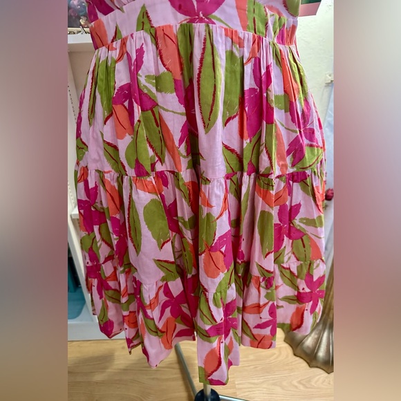Floral Pink and Green Sleeveless Dress Size L - Picture 4 of 12
